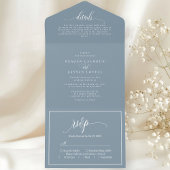 ダスティブルーシンプルモダンスクリプト オールインワン招待状