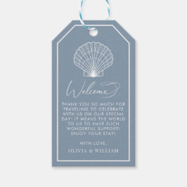 ダスティブルーシーシェルビーチエレガントウェディングウェルカム ギフトタグ