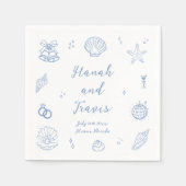 ダスティブルーシーシェルビーチコースト結婚ーズ スタンダードカクテルナプキン (正面)