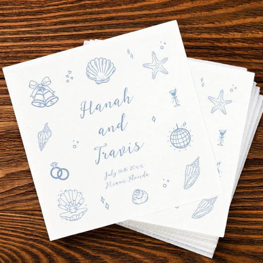 ダスティブルーシーシェルビーチコースト結婚ーズ スタンダードカクテルナプキン