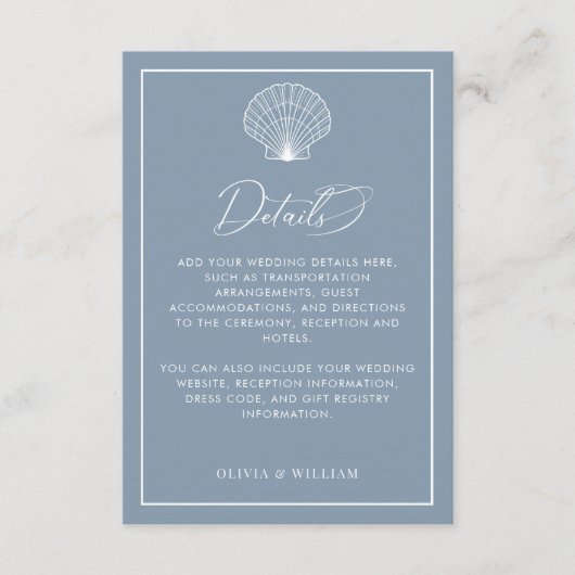 ダスティブルーシーシェルビーチ結婚式詳細 エンクロージャーカード (正面)