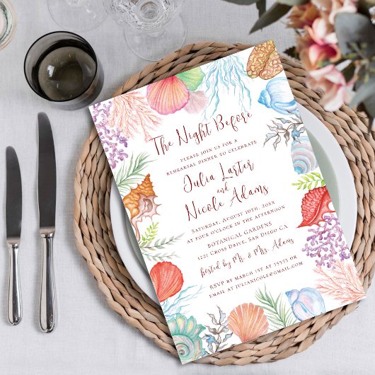 ダスティブルーシーモダンシェルビーチリハーサルディナー 招待状