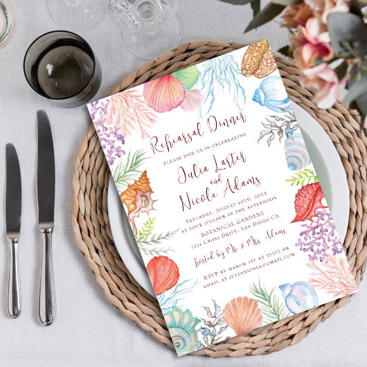 ダスティブルーシーモダンシェルビーチリハーサルディナー 招待状