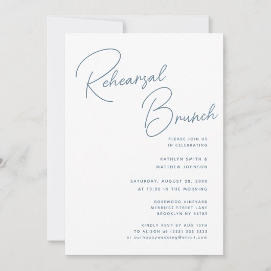 ダスティブルースクリお洒落プトシックなリハーサルブランチ 招待状 (正面)