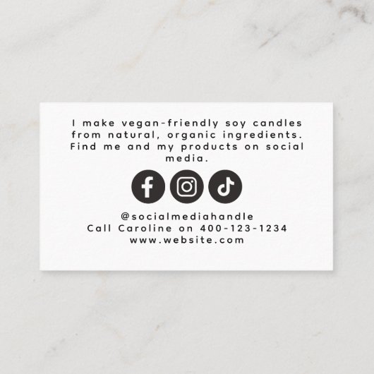 ダスティブルースクリプトキャンドルメーカーの名刺 コーリングカード (裏面)