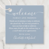 ダスティブルースクリプト結婚のウェルカムギフトバスケットバッグ フェイバータグ (正面)