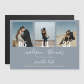 ダスティブルースクリプト3フォトウェディング日付を保存 マグネット招待状 (正面/裏面)