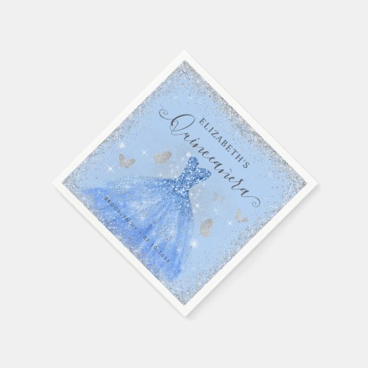 ダスティブルースタイリッシュシルバーグリッターガウンキンセアニラ スタンダードカクテルナプキン (角)