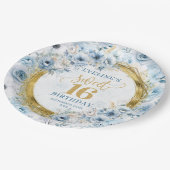 ダスティブルースタイリッシュスウィート16金ゴールドグリッタープレート ペーパープレート (アングル)