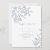 ダスティブルースノーフレークウィンターカップルブライダルシャワー 招待状 (正面)