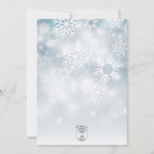 ダスティブルースノーフレークスカイモダン結婚式招待状 招待状 (裏面)