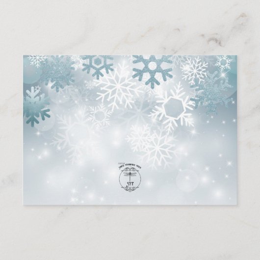 ダスティブルースノーフレークモダン詳細結婚ズ エンクロージャーカード (裏面)