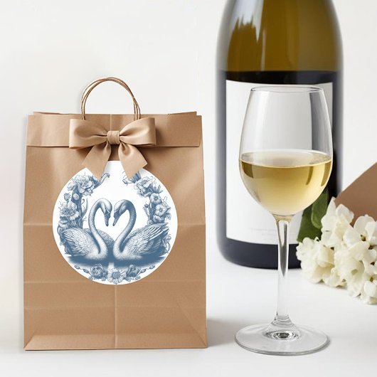 ダスティブルースワン結婚式の引き出物ステッカー ラウンドシール