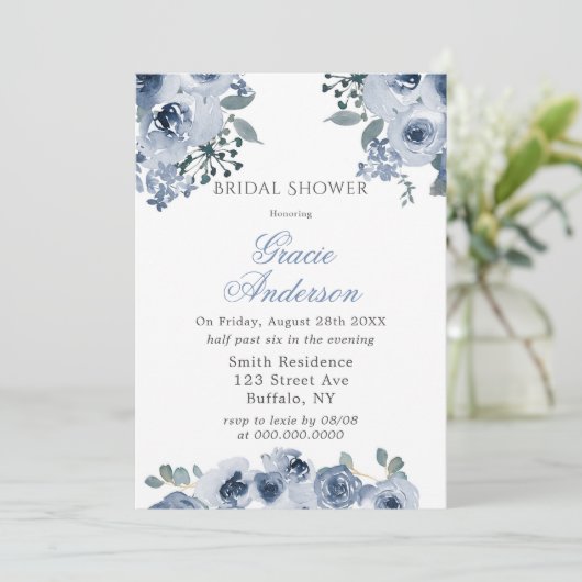 ダスティブルーセージ絵を描牡丹ブライダルシャワーインビタ 招待状 (スタンド正面)