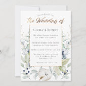 ダスティブルーセージ緑の冬のフローラ結婚 招待状 (正面)