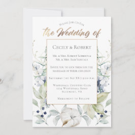 ダスティブルーセージ緑の冬のフローラ結婚 招待状