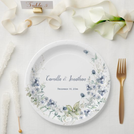 ダスティブルーセージ緑の冬のフローラ ペーパープレート (ウェディング)