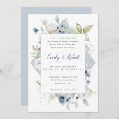 ダスティブルーセージ緑グレーフローラ結婚フレーム 招待状 (正面/裏面)