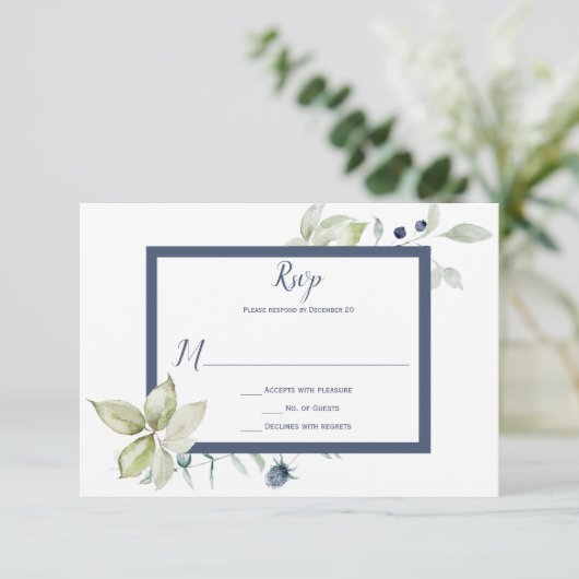 ダスティブルーセージ緑フレーム冬のフローラ 出欠カード (スタンド正面)