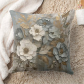 ダスティブルーセージ金ゴールドクリームファームハウスフローラ クッション (ブランケット)