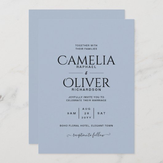 ダスティブルータイポグラフィのみ結婚式招待状 招待状 (正面/裏面)