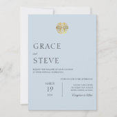 ダスティブルーダブル中国のハピネス結婚韓国人 招待状 (正面)