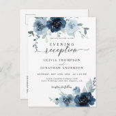 ダスティブルーダークネイビーフローラ結婚式招待状 ポストカード (正面/裏面)