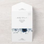 ダスティブルーダークネイビー結婚フローラ詳細RSVP オールインワン招待状 (外側)