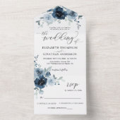 ダスティブルーダークネイビー結婚フローラ詳細RSVP オールインワン招待状 (内側)