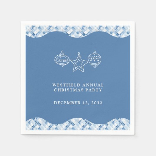 ダスティブルーチェックパターンクリスマスパーティー スタンダードカクテルナプキン (正面)