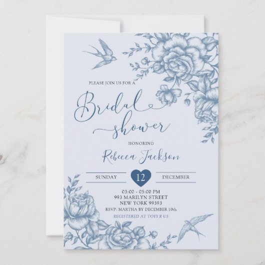 ダスティブルーチノワセリーブライダルヴィンテージフローラ 招待状 (正面)