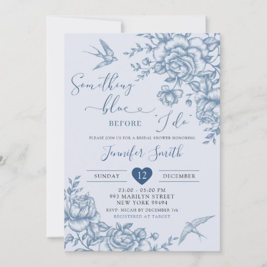 ダスティブルーチノワセリーヴィンテージフローラブライダル 招待状 (正面)