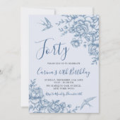 ダスティブルーチノワセリーヴィンテージフローラ誕生日 招待状 (正面)