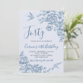 ダスティブルーチノワセリーヴィンテージフローラ誕生日 招待状 (スタンド正面)