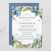 ダスティブルーチューリップウォーターカラー牡丹ウェディングシャワー 招待状 (正面/裏面)