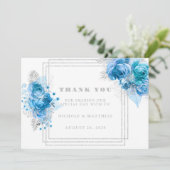 ダスティブルーティール(緑がかった色)シルバー牡丹サンキューカード 招待状 (スタンド正面)