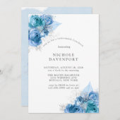 ダスティブルーティール（緑がかった色）シルバー牡丹ブリデスメイドランチョン 招待状 (正面/裏面)