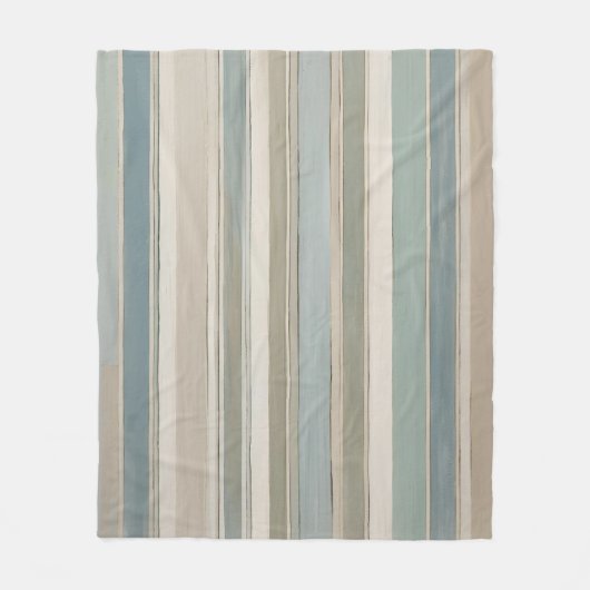 ダスティブルーティール(緑がかった色)セージベージュストライプ フリースブランケット (正面)