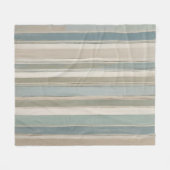 ダスティブルーティール(緑がかった色)セージベージュストライプ フリースブランケット (正面(横))