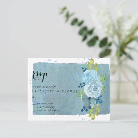 ダスティブルーティール(緑がかった色)結婚のトレンド予算 ポストカード (スタンド正面)