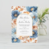 ダスティブルーテラコッタサビエレガントフローラ結婚ズ 招待状 (スタンド正面)