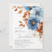 ダスティブルーテラコッタサビエレガントフローラ結婚ズ 招待状 (正面)