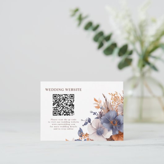 ダスティブルーテラコッタボホエレガントな結婚式詳細 エンクロージャーカード (スタンド正面)