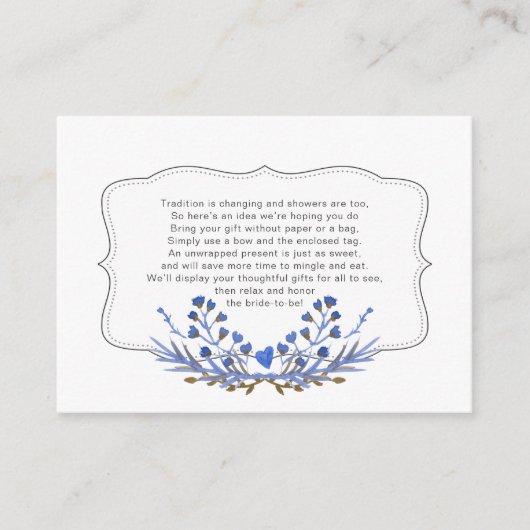 ダスティブルーディスプレイブライダルシャワー挿入カード エンクロージャーカード (正面)