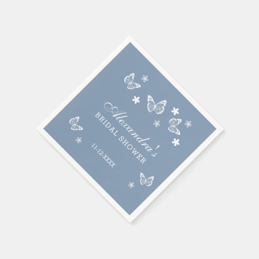 ダスティブルーデイジーホワイトバタフライブライダルシャワー スタンダードカクテルナプキン (角)