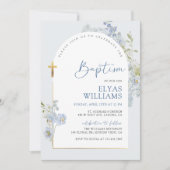 ダスティブルーデルフィニウムフローラアーチ少年バプテスマ 招待状 (正面)