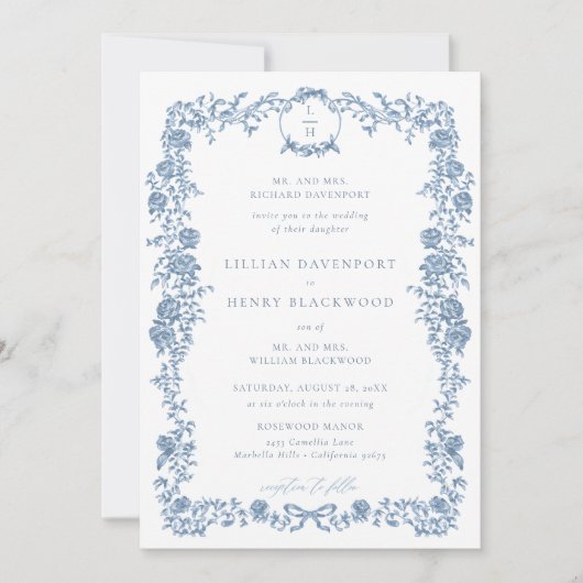 ダスティブルートイレチノワスリーフォーマルフローラ結婚ズ 招待状 (正面)