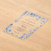 ダスティブルートイレフローラウォーターカラーエレガントな結婚式 アクリル招待状 (レイダウン)