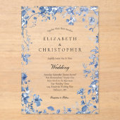 ダスティブルートイレフローラウォーターカラーエレガントな結婚式 アクリル招待状 (正面)