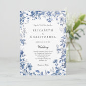 ダスティブルートイレフローラウォーターカラーエレガントな結婚式 招待状 (スタンド正面)